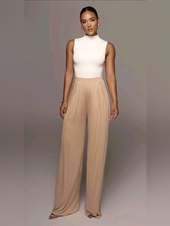JLUXLABEL Pants - JLUXLABEL Tan Beige Devyn Wide Leg Pleated Trousers Size S NWT